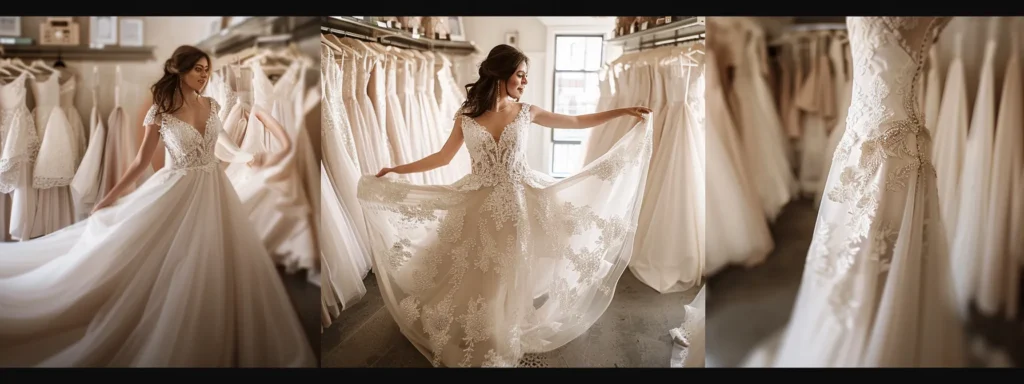 a bride twirling in a flowing off-the-peg dress surrounded by racks of stunning bridal gowns at perfect daze bridal, radiating confidence and beauty for her special day. a Bride Twirling in a Flowing Off-the-peg Dress Surrounded by Racks of Stunning Bridal Gowns at Perfect Daze Bridal, Radiating Confidence and Beauty for Her Special Day. - Perfect Daze Bridal - Perfect Daze Bridal