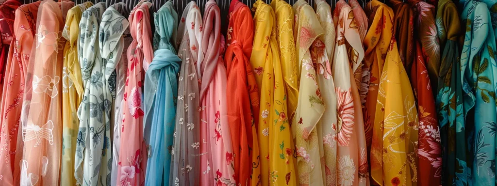 a rack filled with colorful, flowy summer dresses in a boutique, showcasing affordable yet high-quality options. a Rack Filled with Colorful, Flowy Summer Dresses in a Boutique, Showcasing Affordable Yet High-quality Options. - Perfect Daze Bridal - Perfect Daze Bridal