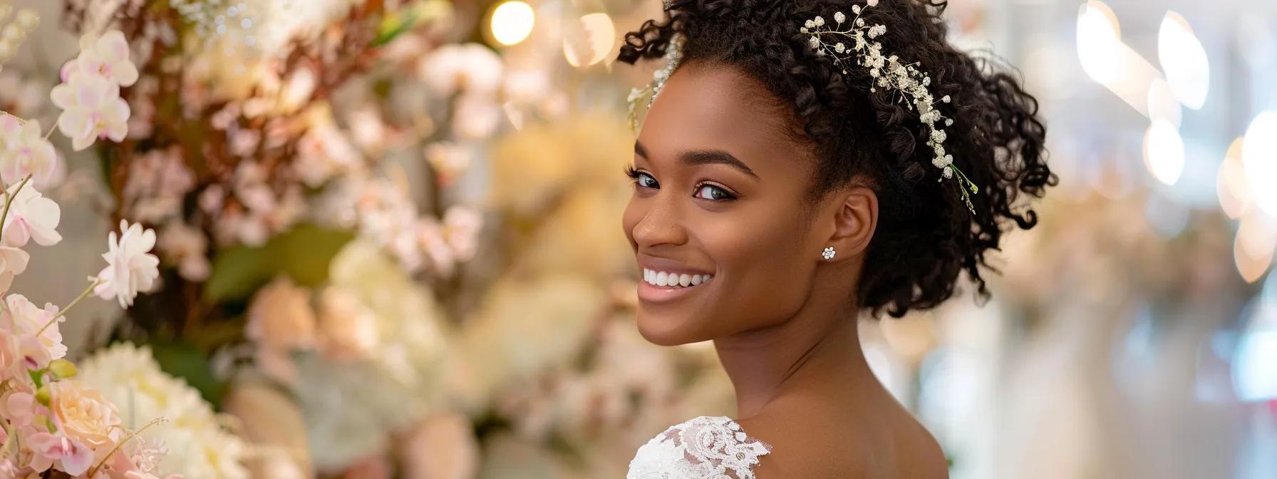 a Radiant Bride Beams with Excitement As She Gracefully Steps into an Elegant Bridal Boutique Filled with Shimmering Gowns and Soft Floral Accents. - Perfect Daze Bridal
