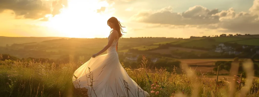 a radiant bride in a stunning gown stands amidst the picturesque huddersfield landscape, showcasing the elegance of local wedding styles and the joy of her special day under soft, enchanting sunlight. a Radiant Bride in a Stunning Gown Stands Amidst the Picturesque Huddersfield Landscape, Showcasing the Elegance of Local Wedding Styles and the Joy of Her Special Day Under Soft, Enchanting Sunlight. - Perfect Daze Bridal - Perfect Daze Bridal