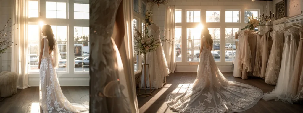 a radiant bride stands gracefully in the illuminated interior of perfect daze bridal boutique, surrounded by elegant wedding dresses, as soft natural light filters through the large windows, highlighting the intricate lace and silk fabrics. a Radiant Bride Stands Gracefully in the Illuminated Interior of Perfect Daze Bridal Boutique, Surrounded by Elegant Wedding Dresses, As Soft Natural Light Filters Through the Large Windows, Highlighting the Intricate Lace and Silk Fabrics. - Perfect Daze Bridal - Perfect Daze Bridal