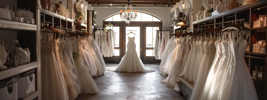 a stunning bridal boutique showcases an array of exquisite luxury gowns alongside elegant, budget-friendly options, illuminated by soft, natural light that accentuates the rich fabrics and intricate details. a Stunning Bridal Boutique Showcases an Array of Exquisite Luxury Gowns Alongside Elegant, Budget-friendly Options, Illuminated by Soft, Natural Light That Accentuates the Rich Fabrics and Intricate Details. - Perfect Daze Bridal - Perfect Daze Bridal