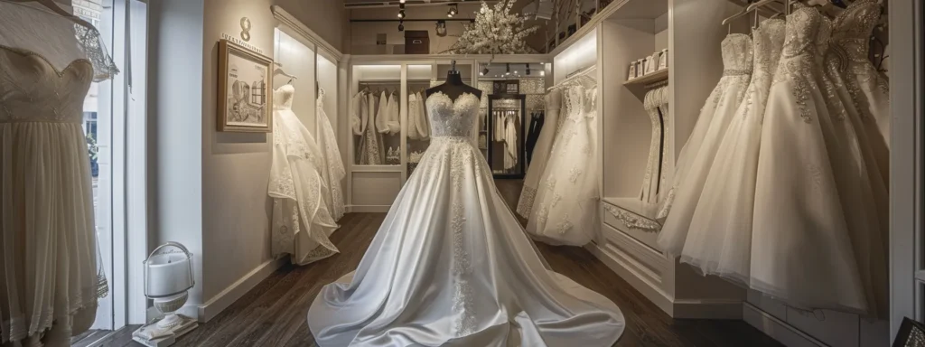 a stunning bridal gown displayed elegantly in perfect daze bridal boutique, showcasing luxurious satin fabric that reflects soft natural light, surrounded by a serene atmosphere perfect for huddersfield brides planning their special day. a Stunning Bridal Gown Displayed Elegantly in Perfect Daze Bridal Boutique, Showcasing Luxurious Satin Fabric That Reflects Soft Natural Light, Surrounded by a Serene Atmosphere Perfect for Huddersfield Brides Planning Their Special Day. - Perfect Daze Bridal - Perfect Daze Bridal