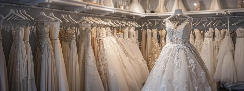 an elegant bridal shop in huddersfield showcases a stunning array of exquisite wedding dresses, bathed in soft, natural light that accentuates the intricate lace and delicate fabrics, evoking a timeless charm perfect for any bride's special day. an Elegant Bridal Shop in Huddersfield Showcases a Stunning Array of Exquisite Wedding Dresses, Bathed in Soft, Natural Light That Accentuates the Intricate Lace and Delicate Fabrics, Evoking a Timeless Charm Perfect for Any Bride's Special Day. - Perfect Daze Bridal - Perfect Daze Bridal