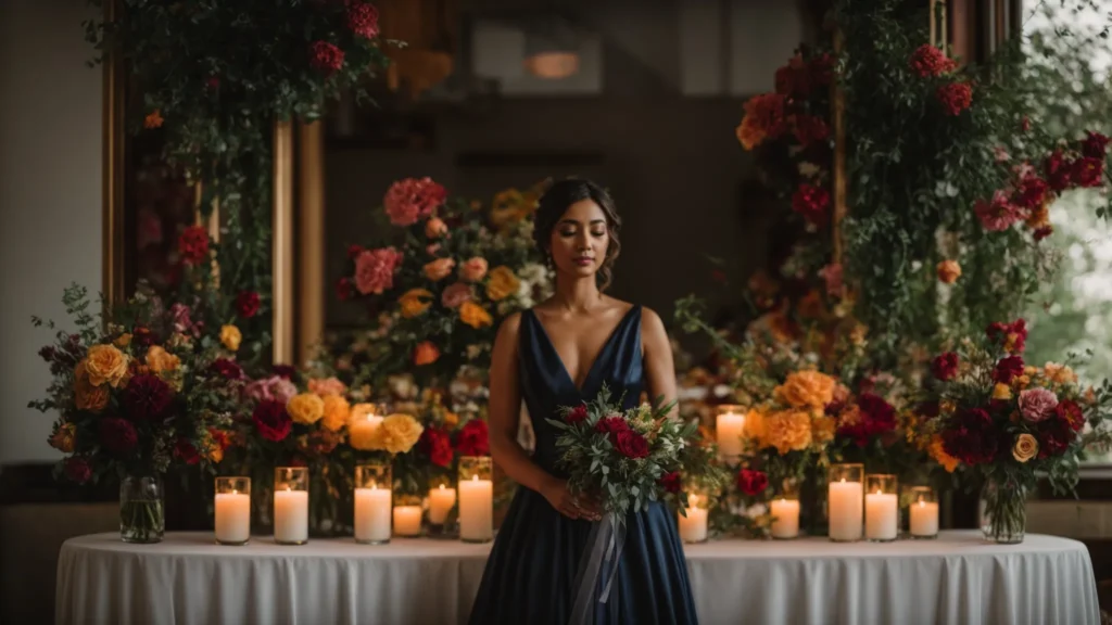 a beautifully styled wedding scene in huddersfield, featuring a bride in an elegant gown surrounded by vibrant seasonal flowers and decor that reflect the latest trends, bathed in soft, natural light. a Beautifully Styled Wedding Scene in Huddersfield, Featuring a Bride in an Elegant Gown Surrounded by Vibrant Seasonal Flowers and Decor That Reflect the Latest Trends, Bathed in Soft, Natural Light. - Perfect Daze Bridal - Perfect Daze Bridal