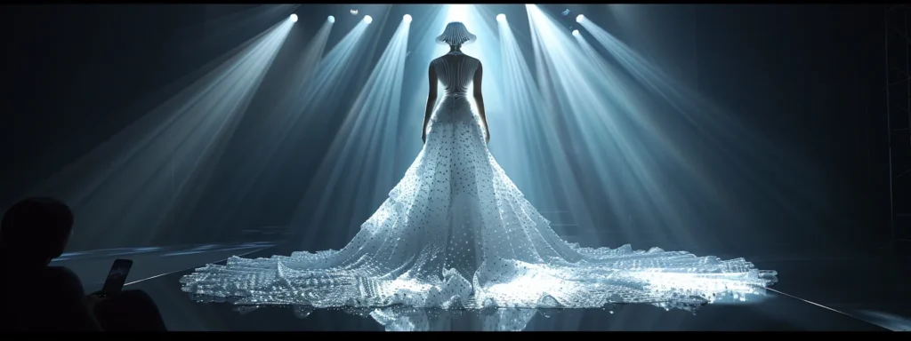 an elegant 3d-printed wedding dress showcased in a futuristic bridal fashion show. an Elegant 3d-printed Wedding Dress Showcased in a Futuristic Bridal Fashion Show. - Perfect Daze Bridal - Perfect Daze Bridal