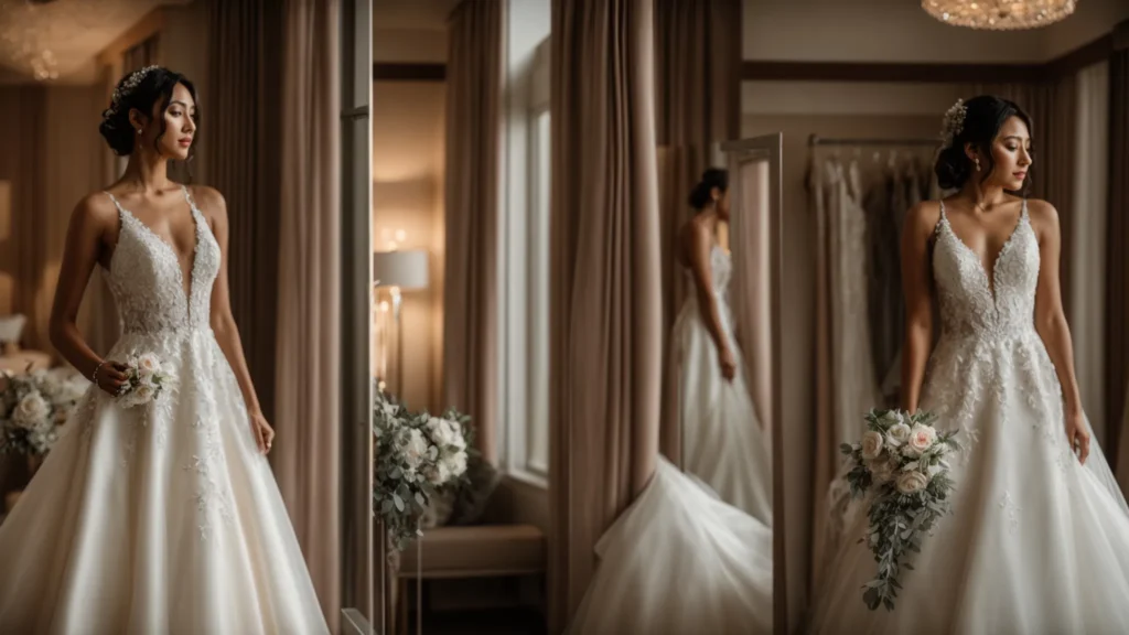 an elegantly styled bridal boutique in huddersfield, featuring exquisite wedding dresses displayed against soft, ambient lighting that highlights the unique charm and personal service each bride can experience. an Elegantly Styled Bridal Boutique in Huddersfield, Featuring Exquisite Wedding Dresses Displayed Against Soft, Ambient Lighting That Highlights the Unique Charm and Personal Service Each Bride Can Experience. - Perfect Daze Bridal
