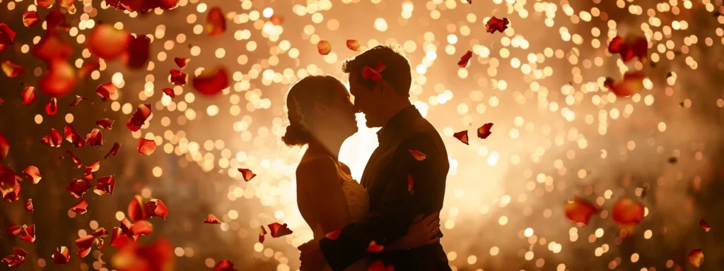 a couple happily dancing under a shower of rose petals at perfect daze, captured in a moment of pure joy and love. a Couple Happily Dancing Under a Shower of Rose Petals at Perfect Daze, Captured in a Moment of Pure Joy and Love. - Perfect Daze Bridal - Perfect Daze Bridal